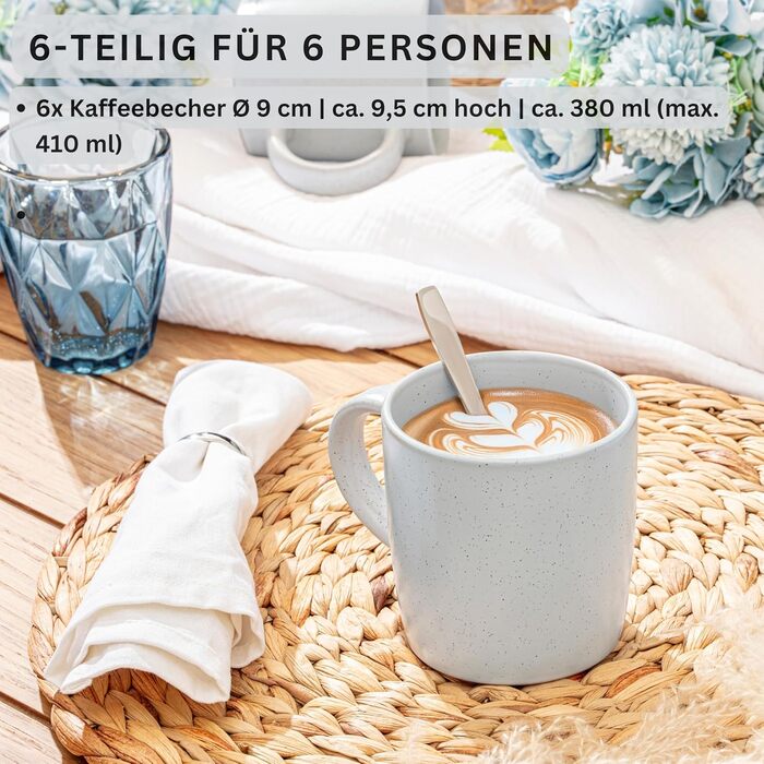 Набір посуду SÄNGER Steingut 12 предметів: 4 великі тарілки, 4 десертні тарілки, 4 глибокі тарілки, набір посуду для 4 осіб, кольоровий, стійкий до подряпин, VALUE COLLECTION (6 чашок для кави Leeds Frost)