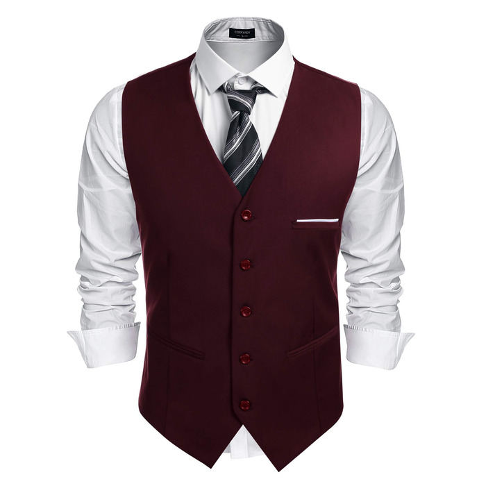 COOFANDY Жилет чоловічий під костюм, V-подібний виріз, формальний, для весілля, класичний, приталений, елегантний, для бізнесу, для вечірки (M, Бордовий)