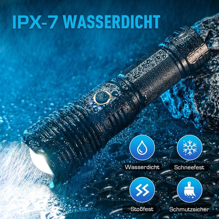 Ліхтарик Glarylight LED акумуляторний 500000 люмен, надяскравий XHP70.2, USB зарядка, водонепроникний IPX7, зум, для вулиці та екстрених ситуацій