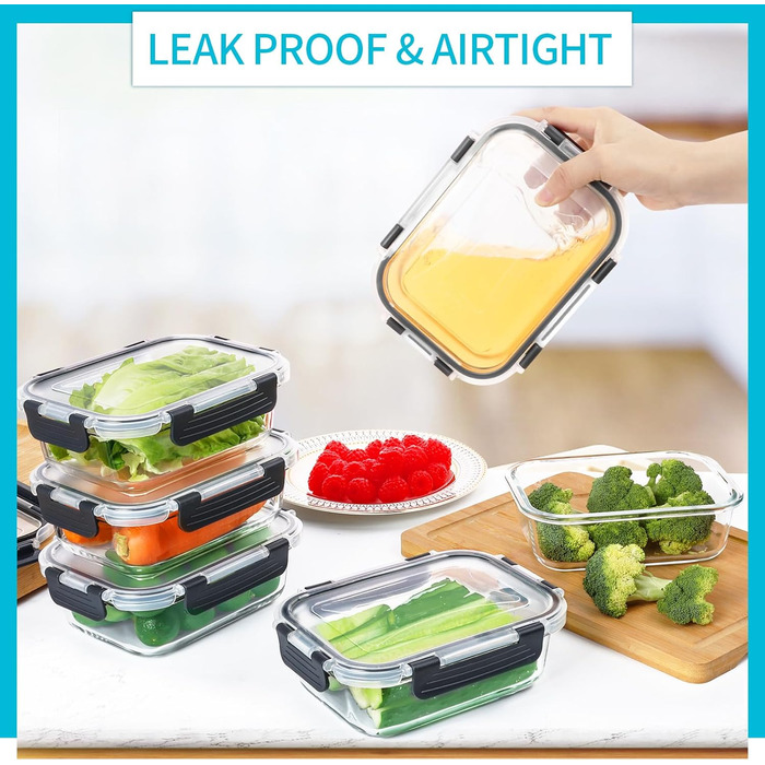 Skroam Glass Food Storage Containers 20 Piece 640ml [10 Containers + 10 Lids] - Meal Prep Boxes for Food - Transparent Lids - for Home Kitchen or Restaurant