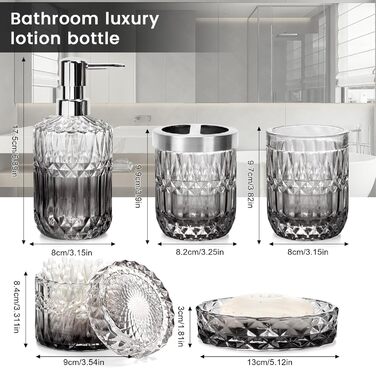 Набір аксесуарів для ванної кімнати зі скла, 5 шт. (мильниця, дозатор мила, стакан, тримач для зубних щіток, контейнер для ватних паличок), чорний