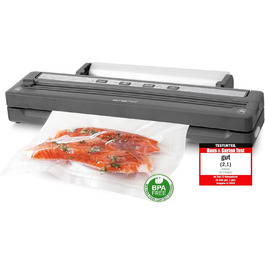 Вакуумний пакувальник Emerio з топовим оснащенням: пристрій для вакуумної упаковки з 3м рулону фольги + 5 шт. пакетів (20x30 см), з кріпленням для рулону фольги + різером, для фольгованих пакетів до 30 см шириною, 120 Вт