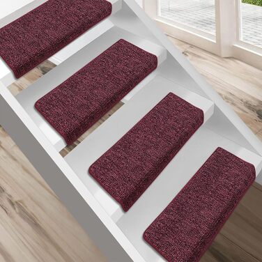Килимок для сходів Floordirekt 15 шт., 65x23 см, напівкруглий/прямокутний, бордовий (самоклеючий)