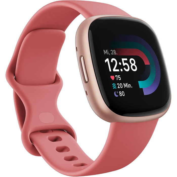 Смарт-годинник Fitbit Versa 4 – фітнес-трекер з GPS, телефоном, 6 днів роботи батареї, 40+ режимів тренувань, сумісний з Android/iOS, Sandrosa/Aluminium (Кораловий рожевий)