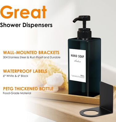 Дозатор мила Anhow 3er PETG для стін, набір з 3 шт. Без свердління, пластиковий диспенсер для кухні/ванної кімнати, 500 мл, блакитний