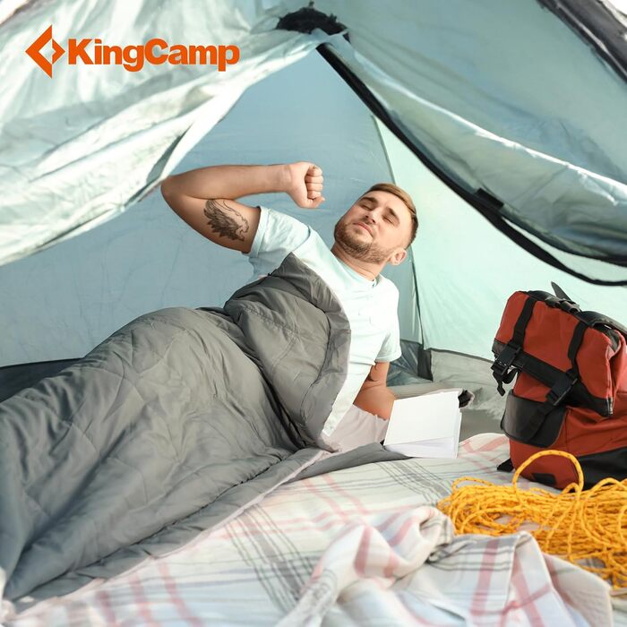 KingCamp Double Sleeping Bag - Winter Adult Sleeping Bag for 2 People with Carry Bag - Outdoor Camping (Gray)