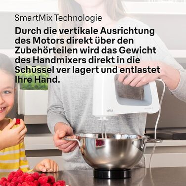 Braun MultiMix 5 HM 5137 Hand Mixer – Handheld Mixer with Continuous Speed Control, including Whisk, Dough Hooks, Immersion Blender, Chopper, and 600 ml Mixing and Measuring Cup, 750 Watt, white HM 5137 Single