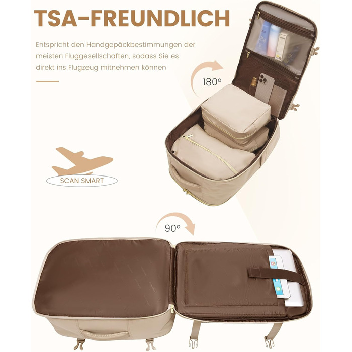 LOVEVOOK Рюкзак ручної поклажі, жіночий, для подорожей, з відділенням для ноутбука 17.3 дюймів, Carry On Luggage, для роботи, бізнесу, вихідних Beige Khaki