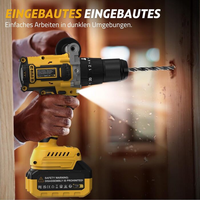 Акумуляторний дриль-шурупокрут SundpeyPRO 21V з ударною функцією, 120 Nm, 2 x 4000mAh, 20+3 ступені крутного моменту, 13 мм патрон, 2 швидкості, LED