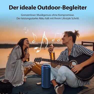 Bluetooth колонка 2026 з RGB підсвіткою, портативна, водонепроникна IP7, 20 годин роботи, з мікрофоном, для спорту, саду, вулиці - блакитна