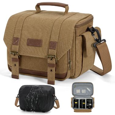 Сумка для фотоапарата RAINSMORE Vintage: Водонепроникний Canvas для DSLR та бездзеркальних камер (Хакі)