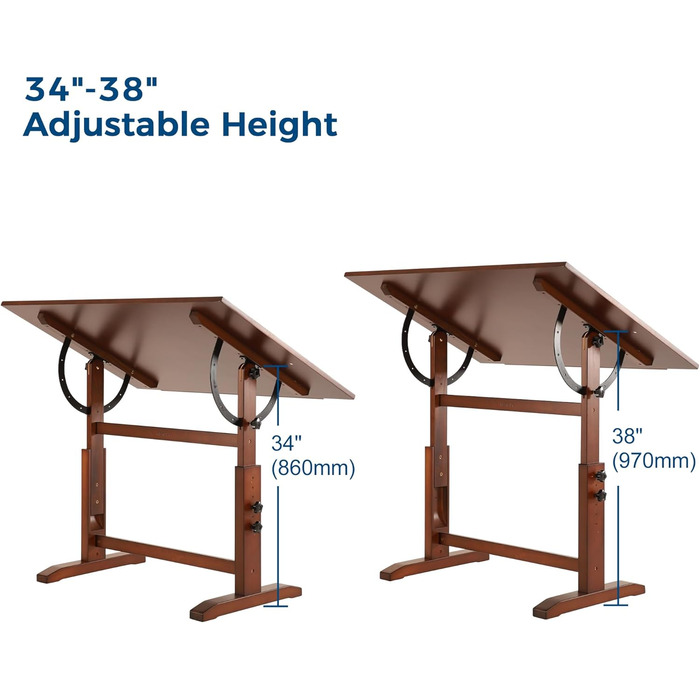 VISWIN Adjustable Art Drawing Table - Large Wooden Easel for Artists - Height & Tilt Adjustable, Solid Pine Wood, Studio Painting Table, Walnut Finish
