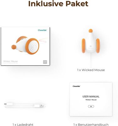 Cheerble Wicked Mouse – електрична іграшка для котів, USB-зарядка, LED-підсвітка, для активності та розвитку, колір абрикос
