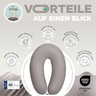 Подушка для вагітних та годування Sei Design XXL з муслінової обтяжки, ергономічна, для сну на боці, комфортна, 190x30 см, 100% органічна бавовна (джерсі сіро-сріблястий)