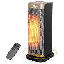 Керамічний електричний обігрівач повітря 2000W з пультом, ECO-режимом, таймером на 12г та функцією повороту 70°, золотий