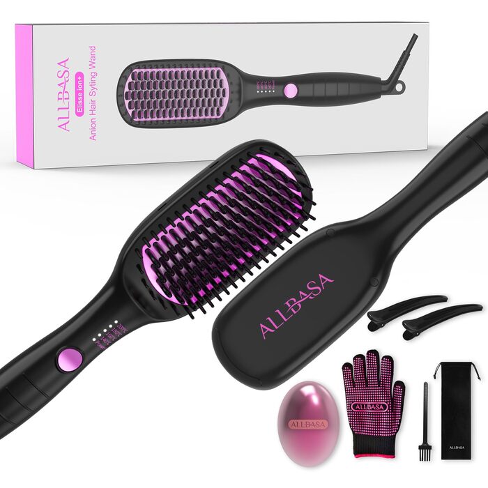 Професійний випрямляч для волосся - щітка-випрямляч, 4 температурні режими, 140°C–200°C, час нагріву 30 секунд, з іонізацією, підходить для всіх типів волосся (Рожевий)