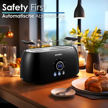 Тостер XXL з 4-ма відділеннями та підставою для бургерів | Чорний колір | Цифровий дисплей | Автоматичне вимкнення