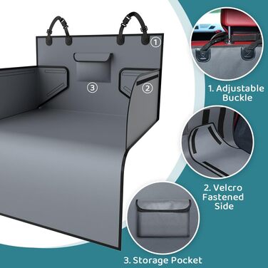 Захист для багажника автомобіля для собак KYG: універсальний, водовідштовхувальний, стійкий до зносу, з бічними захистами. Розмір: 185x105x38 см (сірий)
