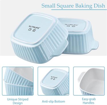 Набір форм для запікання NUTRIUPS 400мл, 4 шт., кераміка, 14.5 x 11.5 x 5.5 см, блакитний