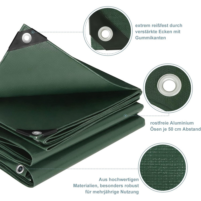 280g/m² Cover Sheet / Fabric Sheet made of PE [without recycled materials], waterproof and reinforced protective sheet for garden furniture, pool, car, trampoline, with 16m rope for fastening (4x8m, Green)