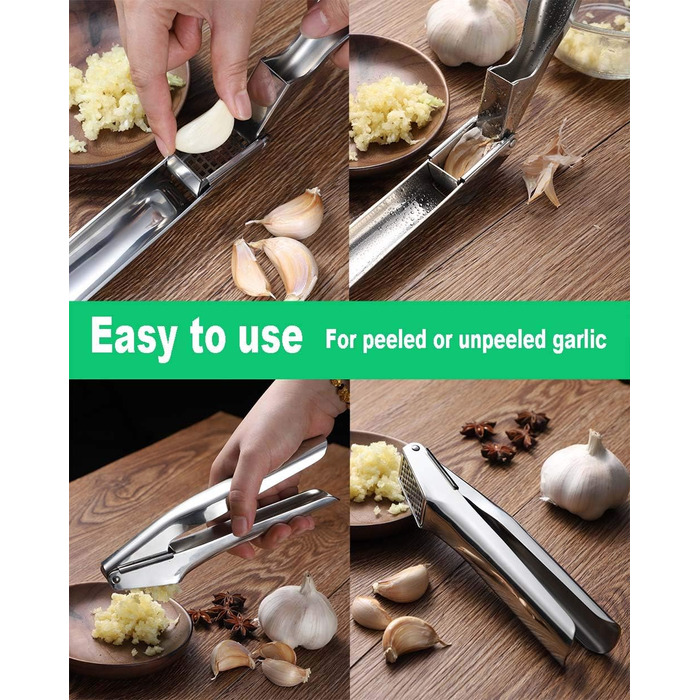 Stainless Steel Garlic Press with Cleaning Brush - Professional Grade for Kitchen, Restaurant, Hotel & Culinary Use