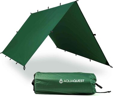 AquaQuest Safari Waterproof Tarp - Lightweight Sun & Rain Shelter for Camping, Hiking, Backpacking & Hammocks (3x2m, Green)
