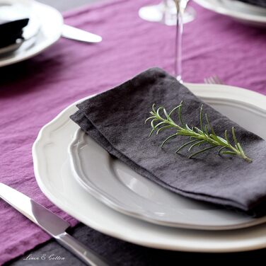 Linen & Cotton 4 x Cloth Napkins - Fabric Napkins, Linen Napkins, Solid Color, Nordic - 100% Linen, Black (42 x 42cm) Rectangular for Home, Kitchen, Dining Room, Cafe, Restaurant, Hotel, Catering, Party, Decoration