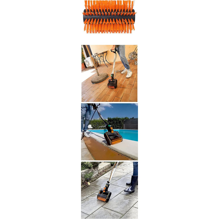 WORX WG441E.9 20V Cordless Multi-Brush - multifunctional surface brush for cleaning stone & wood surfaces & weed removal - integrated water connection - PowerShare compatible - without battery & charger (stiff brush for stone/concrete surfaces)