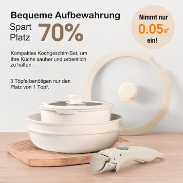 Набір посуду з антипригарним покриттям 11 предметів з знімними ручками (рожевий). Підходить для індукційних, газових плит, духовки та мийної машини. Без PFAS.