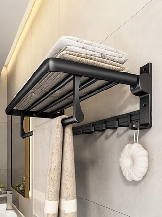 Складаний рушникотримач у ванну кімнату: підвісна штанга з гачками в стилі Лофт