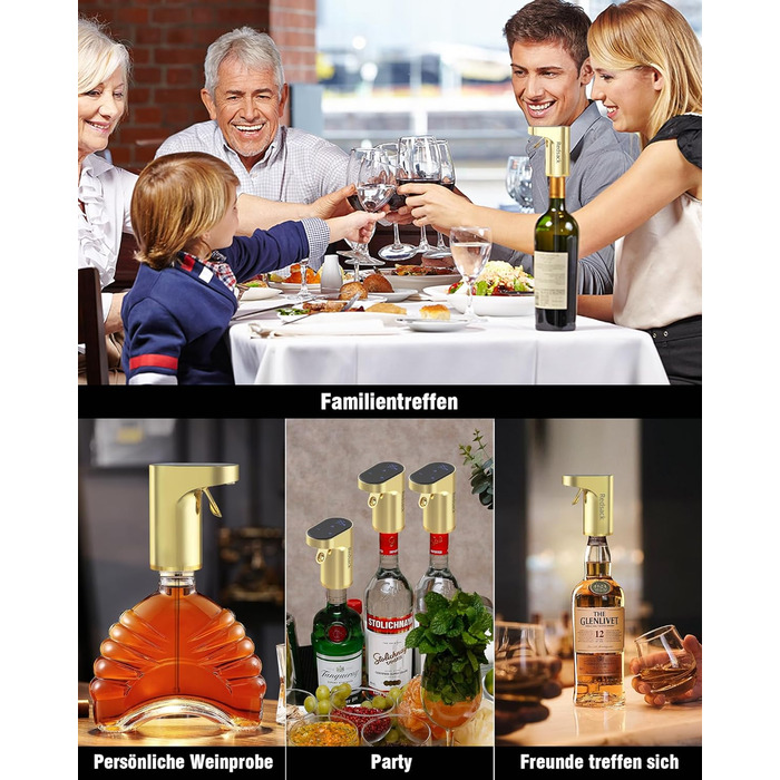 Electric Wine Decanter, Aerator, Dispenser, Pourer, Whisky Liqueur Pump, Funny, Unique, Birthday Gift, Men, Women, Mom, Dad, Boss, Brother, Husband (Gold)