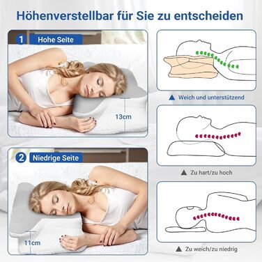 HotHands Memory Foam Pillow Ergonomic Orthopedic Pillow, Head Pillow for Side, Back, and Stomach Sleepers to Relieve Pain and Improve Sleep Quality, 62x41x13/11cm