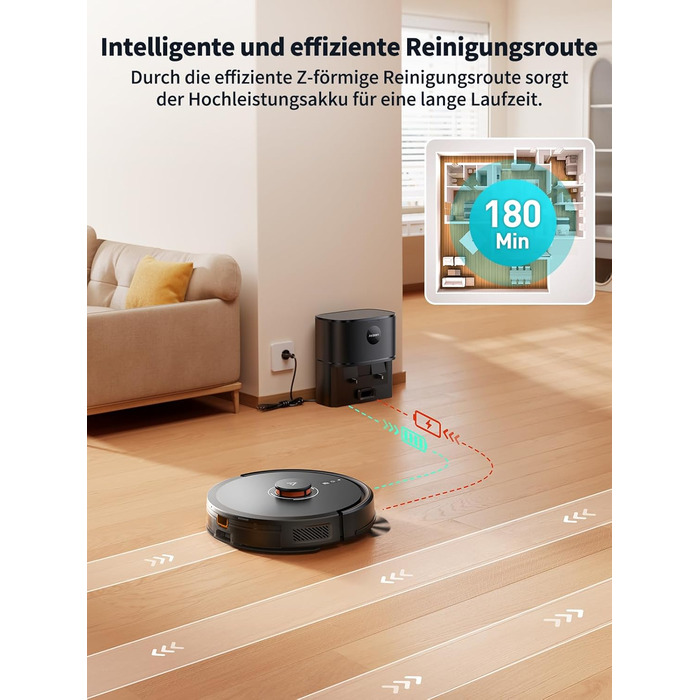 Робот-пилосос Airzeen Q10 Pro S з вологою, 6000Pa, LiDAR, керування через APP та Alexa, для дому, килимів, шерсті тварин, чорний