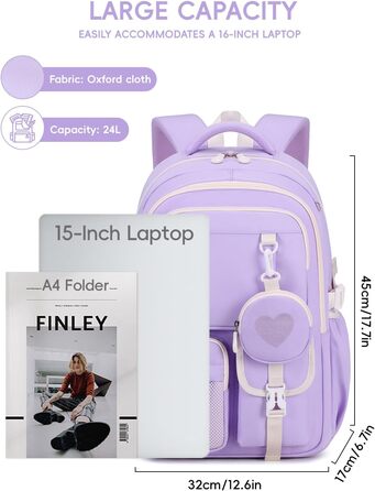 Рюкзак для дівчинки Tanou: шкільний, дихаючий, зручний, модний, з оксфордської тканини, 3-5 клас, фіолетовий