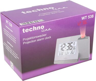 Радіокерований будильник-проектор Technoline WT 536 з проекцією часу, термометром та функцією Snooze, сріблястий