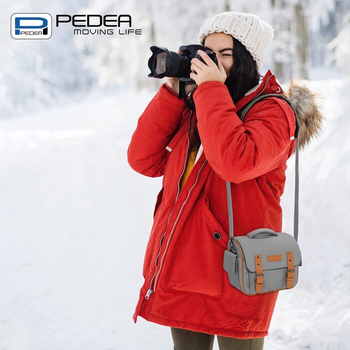 Сумка для камери Pedea Vintage для DSLR/SLR/DLSM, сіра XL з дощем, з аксесуарами та об'єктивами