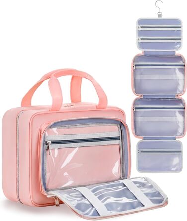 Чоловіча/Жіноча дорожня косметичка для підвішування – водонепроникна косметичка з прозорим вікном, легка, рожева, середнього розміру (30x23x10 см)