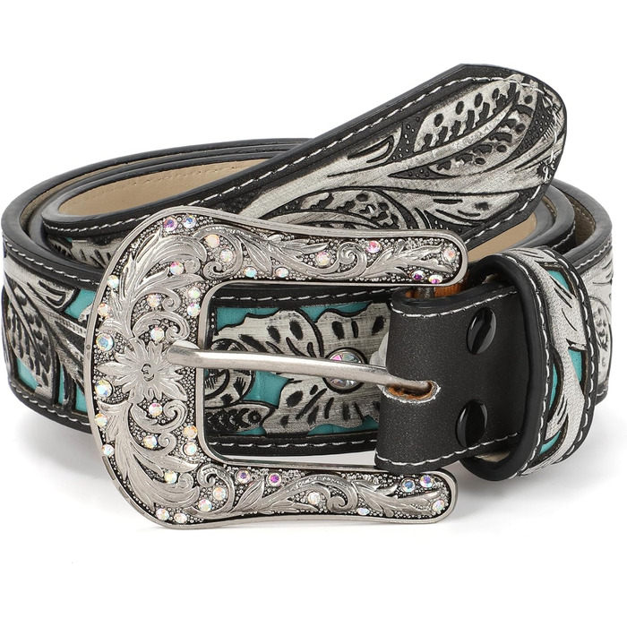 Жіночий та чоловічий шкіряний ремінь в стилі вестерн JasGood, гравіювання, ковбойський ремінь для джинсів, штанів, суконь (2-сірий, 130 см, підходить для талії 106-120 см)