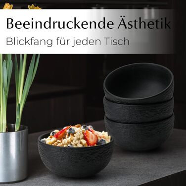 MIAMIO Набір посуду 16 предметів / Сучасний керамічний посуд / Набір для 4 осіб - Колекція Oasis (Чорний) / 16 предметів / Чорний набір посуду з суповими тарілками