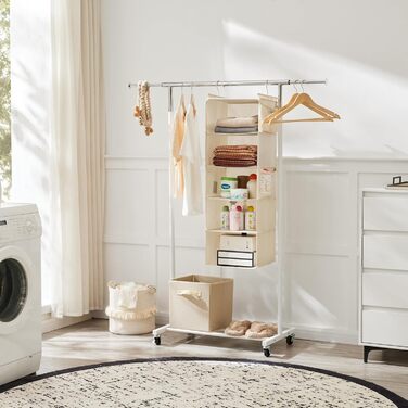 Органайзер для шафи MAX Houser з 5 полицями, для економії місця, з 4 кишенями збоку, складний, бежевий