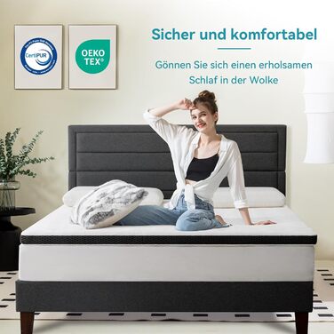 Amazon Basics Comfort Memory Foam Mattress Topper, Plush, 180 x 200 cm, 7 cm Height, White