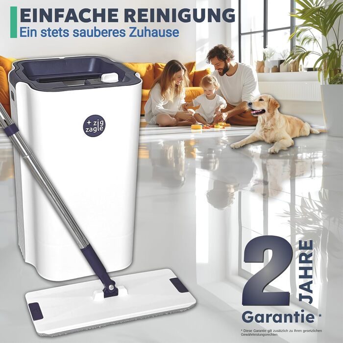 Набір для миття підлоги з відром, система чистої води, розділення чистої та брудної води: ультра-гігієнічний, легке прибирання, повний набір для миття підлоги, плоский моп, самоочищення, мікрофібровий накладний матеріал