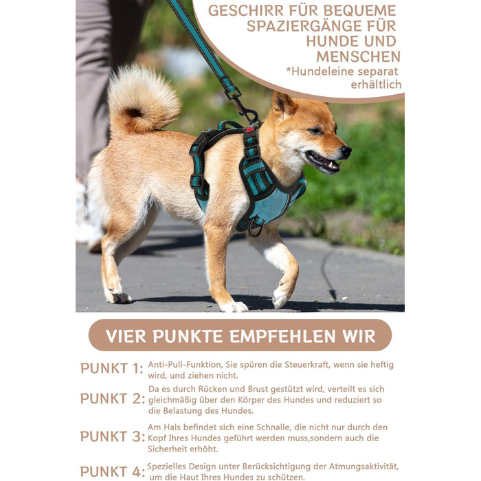 Нашийник для собак BaoCheng Anti Pull: дихаюча сітка, 3 пряжки, безпека, полегшення кашлю, світловідбиваючий (темно-зелений, S)