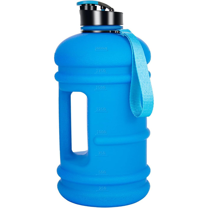 TOOFEEL Water Bottle 2L - 2 Liter Water Bottle BPA Free, Large Bottle, Reusable Sports Water Bottle with Marked Measurements, Gym Water Bottle - (Matte Dark Blue, 1893 ml)