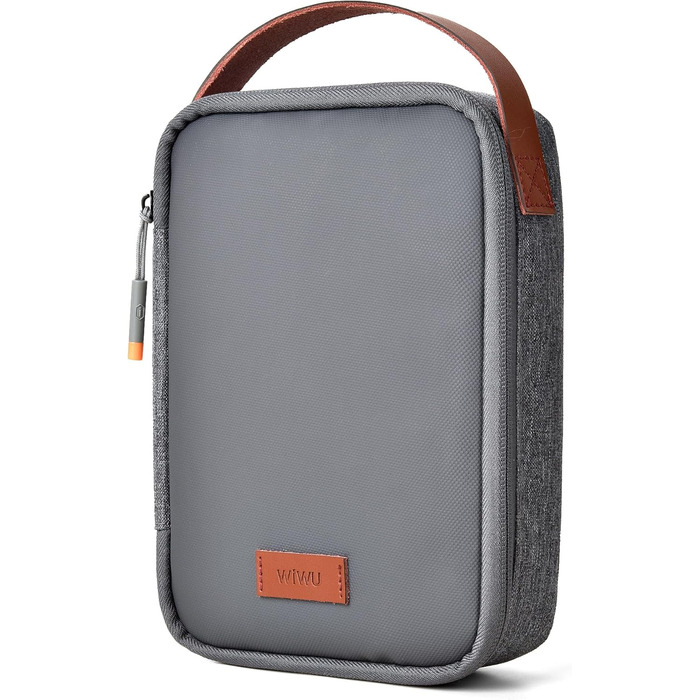 Органайзер для кабелів WIWU з ручкою, велика місткість, для аксесуарів електроніки, переносний, для подорожей, офісу, школи, зарядних пристроїв, кабелів, повербанків, жорстких дисків (сірий)