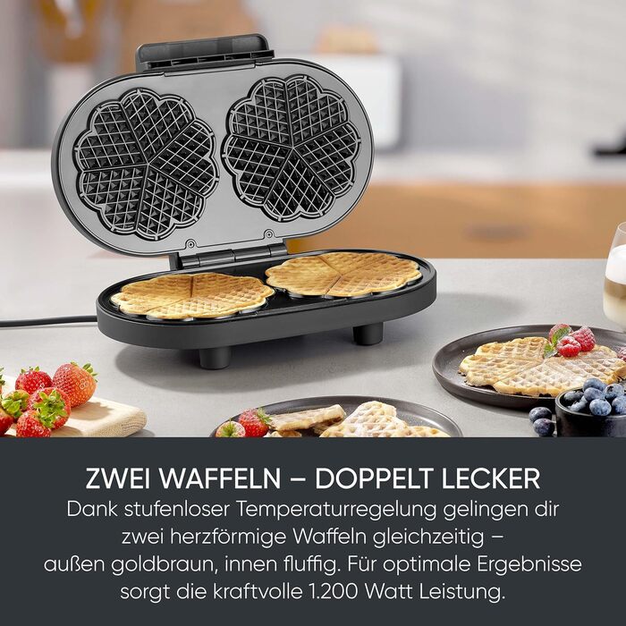 Severin WA 2106 Electric Heart-Shaped Waffle Maker - Slim Design, Non-Stick Coating