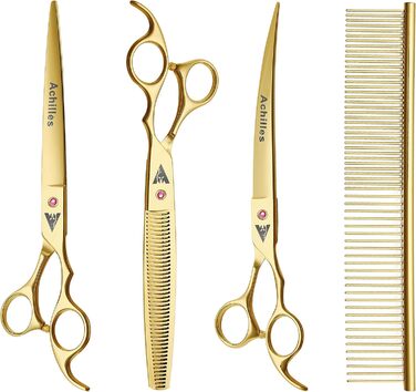 Професійні ножиці для грумінгу собак Achilles 7 дюймів - Японська сталь преміум-якості, ножиці для догляду за собаками (Золото, 7 дюймів)