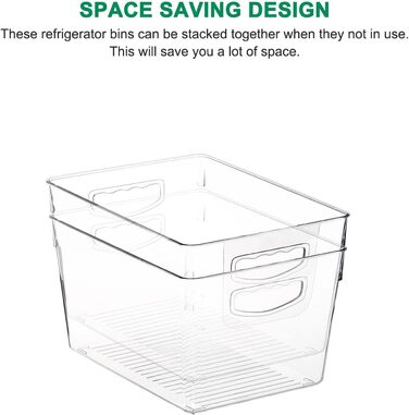 Refrigerator Organizer Drawer Set with Handle, 3-Piece Stackable Kitchen Storage Boxes with Pull-Out Drawer & Lid for Vegetables, Berries, Meat | PET Plastic Food Storage Containers (Clear Medium 8 Pcs)