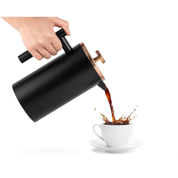 French Press MaxMiuly: Френч-прес для кави, 0.65 л, 3 чашки, нержавіюча сталь, термоізольований, чорний