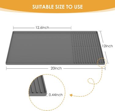 Силіконовий килимок під кавомашину з бортиками, 61 x 40,6 см, сірий. Захист для стільниці, аксесуар для кав'ярні, сушильна мат для посуду.